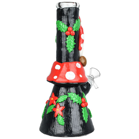 Mushroom Gnome Glass Water Pipe - 9.5" Beaker Design with Enamel Accents - Front View
