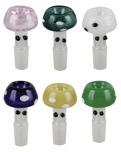 Assorted colors Mushroom Herb Slides, 14mm Male, Borosilicate Glass, front view