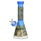 Mushroom Melange Etched Glass Beaker Water Pipe | 9" | 14mm F | Colors Vary