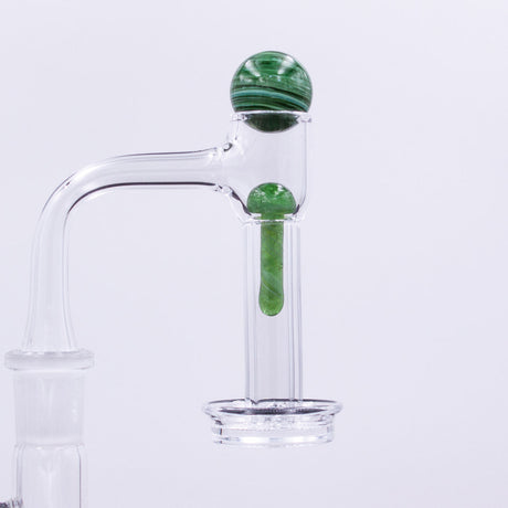 Mushroom Pillar Terp Slurper Set from The Stash Shack, clear glass with green accents, side view