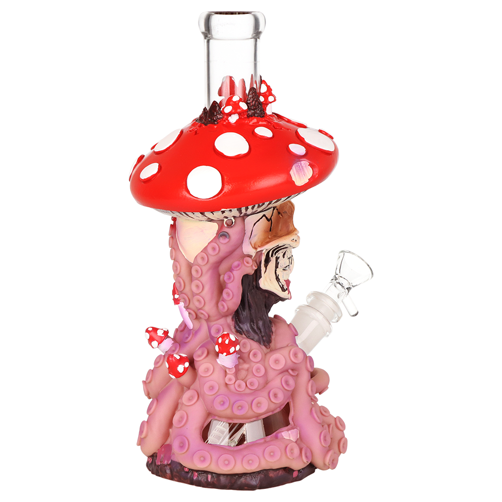 Mushroom Skull Tentacle Glass & Vinyl Water Pipe | 10.5" | 14mm F