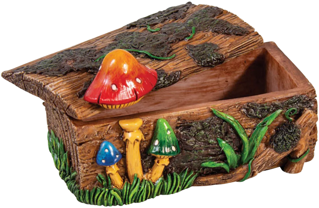 Polyresin Mushroom Themed Stash Box, Medium Size, for Dry Herbs - Angled View