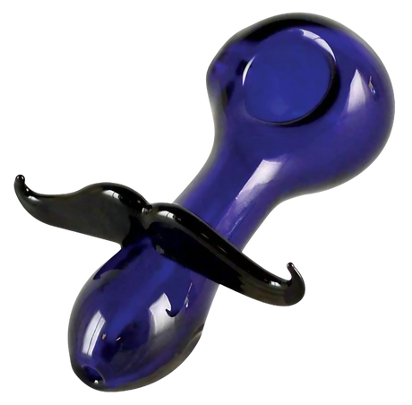 Borosilicate mustache-designed glass spoon pipe for dry herbs, 4.25" size, assorted colors