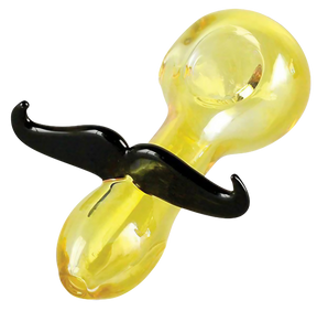 Borosilicate glass mustache spoon pipe for dry herbs, 4.25" size, in assorted colors, front view