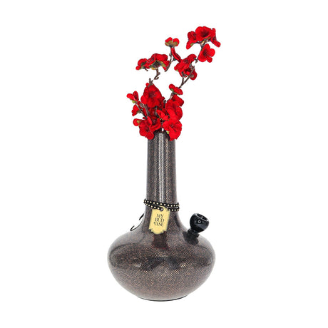 My Bud Vase "Burmëse" Bong in Black & Gold, Ceramic with Red Flowers - Front View