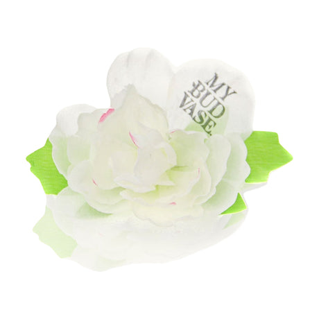 My Bud Vase Flower Poker, elegant white floral dab tool with green accents, front view on white background