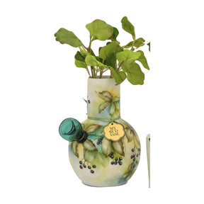 My Bud Vase "Linden" ceramic bong with floral design and matching stopper, front view on white background