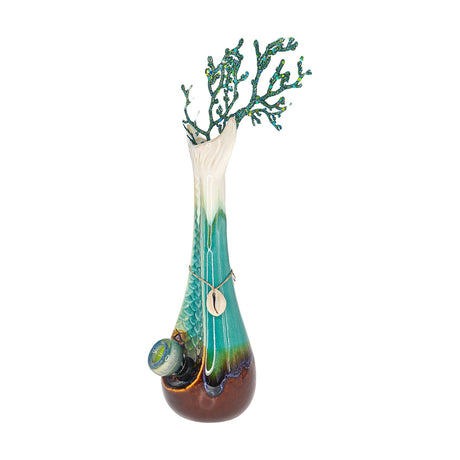 My Bud Vase "Mermaid" Bong with intricate seaweed design and ceramic build, front view on white background