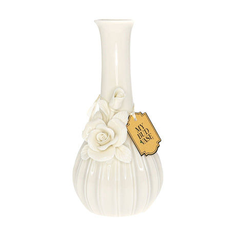 My Bud Vase "Rose" Bong in Ivory - Ceramic Pink & White Floral Design - Front View