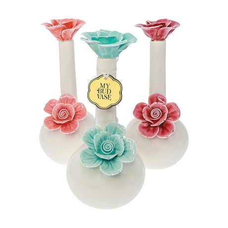 My Bud Vase "Rosette" Bongs with Floral Design - Front View Trio