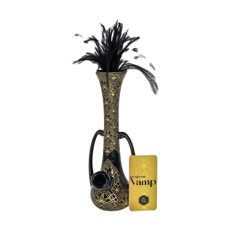 My Bud Vase "Vamp" Bong with elegant black and gold design, poker, and box - Front View