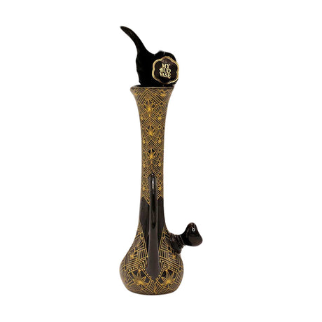My Bud Vase 'Vamp' Water Pipe - 10" Black with Gold Accents and Feathered Top