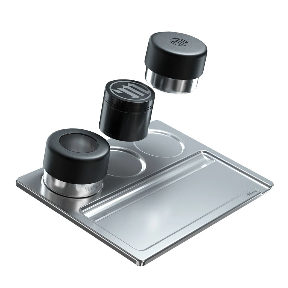 Myster Magnetic Stashtray Bundle, metal tray with three storage containers and lid, top view