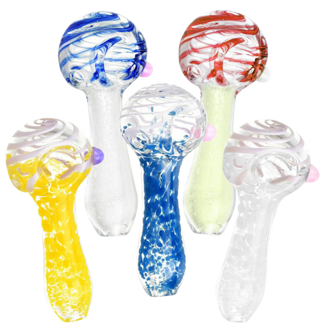 Assorted Mystery Swirled & Fritted Spoon Pipes in Borosilicate Glass, 3.5" Length, Top View