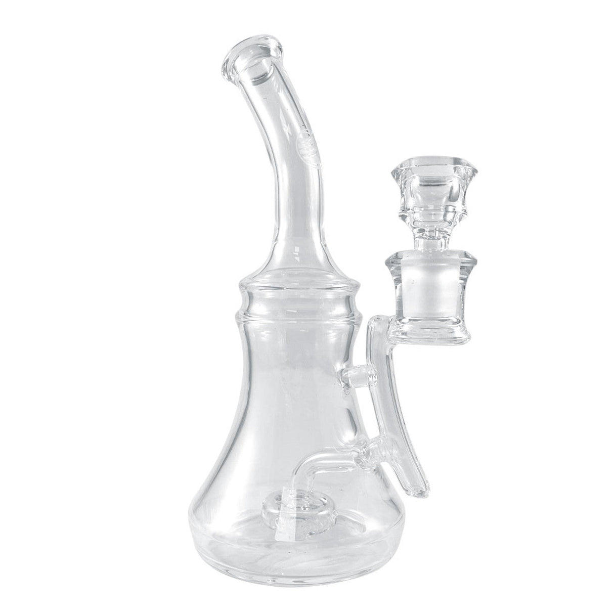 Nami Glass 9" Ripple Rig with clear glass and side percolator, front view on white background