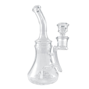 Nami Glass 9" Ripple Rig with clear glass and side percolator, front view on white background