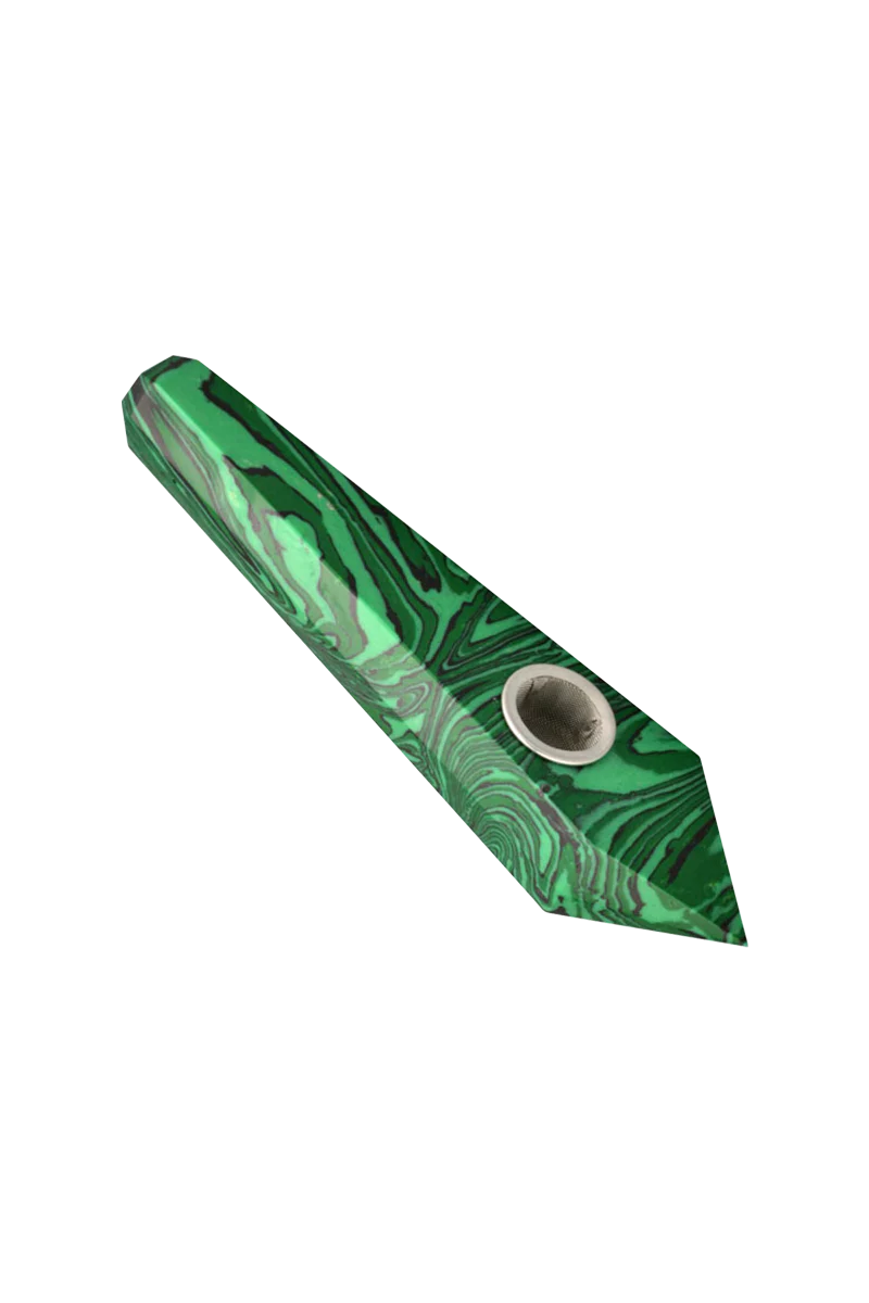 Natural Gemstone Mineral Hand Pipe - 4" Spoon Design, Green Malachite - Top View
