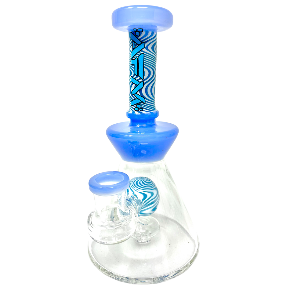 7" AFM WigWag Ball Dab Rig with Showerhead Perc, Bent Neck, and Blue Accents