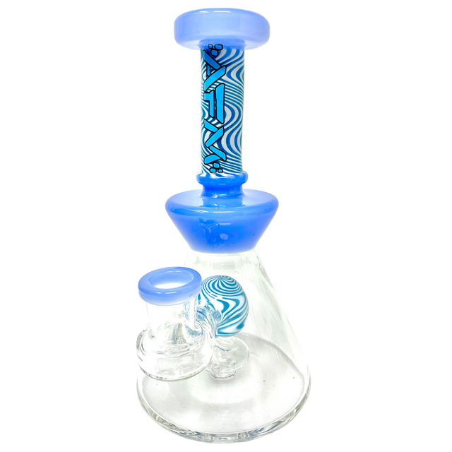 7" AFM WigWag Ball Dab Rig with Showerhead Perc, Bent Neck, and Blue Accents