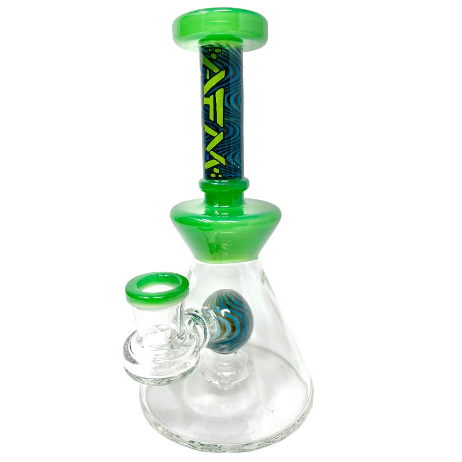 7" AFM WigWag Ball Glass Dab Rig with Showerhead Perc, Bent Neck, and Vibrant Green Accents