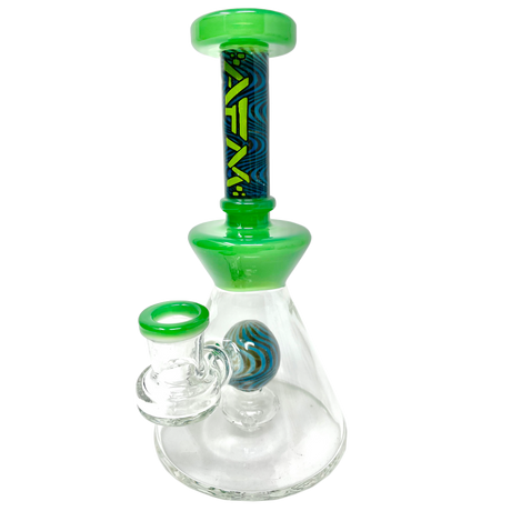 7" AFM WigWag Ball Glass Dab Rig with Showerhead Perc, Bent Neck, and Vibrant Green Accents