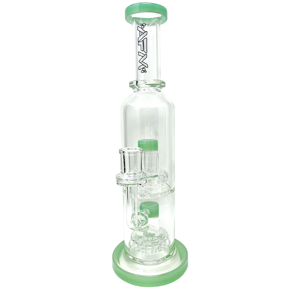 12" AFM Glass Commander Dab Rig with Double UFO Percs in Slime Green, Front View