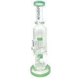 12" AFM Glass Commander Dab Rig with Double UFO Percs in Slime Green, Front View