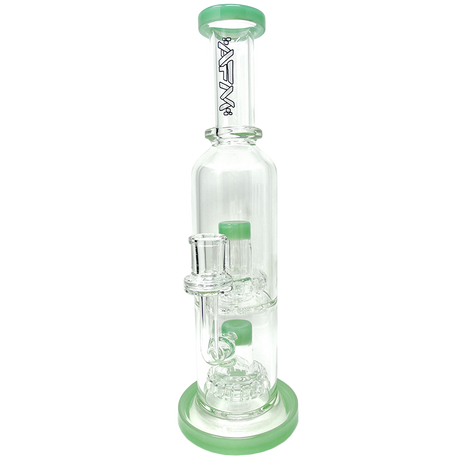 12" AFM Glass Commander Dab Rig with Double UFO Percs in Slime Green, Front View