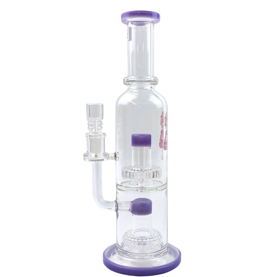 AFM Glass 12" Commander Double UFO Perc Dab Rig in Purple with Bent Neck and Showerhead Perc