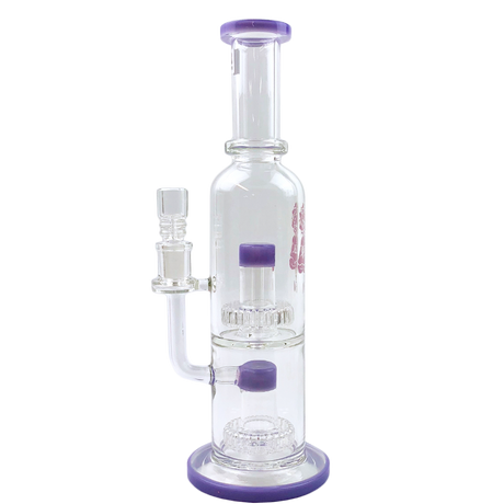 AFM Glass 12" Commander Double UFO Perc Dab Rig in Purple with Bent Neck and Showerhead Perc