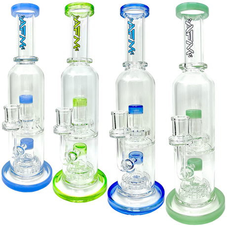 AFM Glass Commander Dab Rig with Double UFO Percs, Bent Neck, and Colored Accents