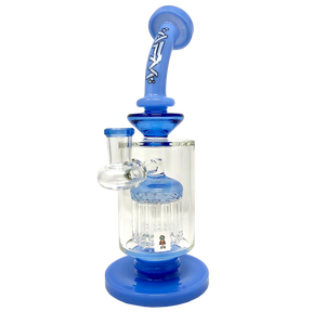 9" AFM Flex Double Color Arm Glass Dab Rig with Showerhead Perc and Bent Neck on White Background