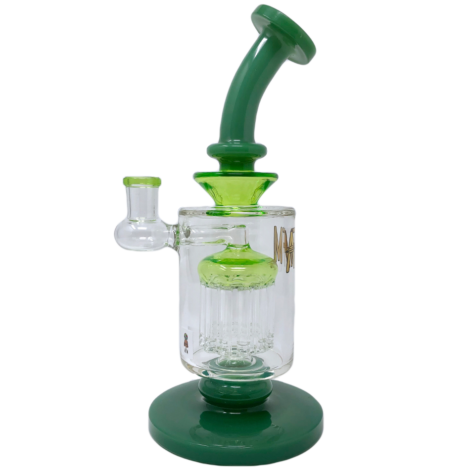 9" AFM Flex Double Color Arm Glass Dab Rig with Showerhead Perc, Bent Neck - Front View