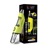 Lookah Seahorse Pro Plus Vaporizer in Neon Green with Quartz Coil, Front View with Packaging