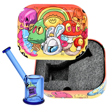 Nicky Davis Bubbler with Colorful Artwork, Clear Borosilicate Glass, 4.25" Length, and Travel Tin