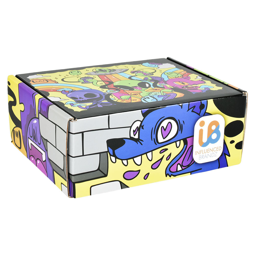 Nicky Davis Spoon Pipe Travel Tin with vibrant graffiti-style artwork, front view on white background