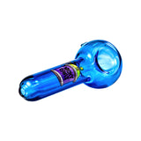 Nicky Davis Spoon Pipe in Blue Borosilicate Glass with Matching Tray, Angled Side View