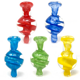 AFM Spiral Airflow Carb Caps in red, blue, green, yellow for dab rigs, front view on white background