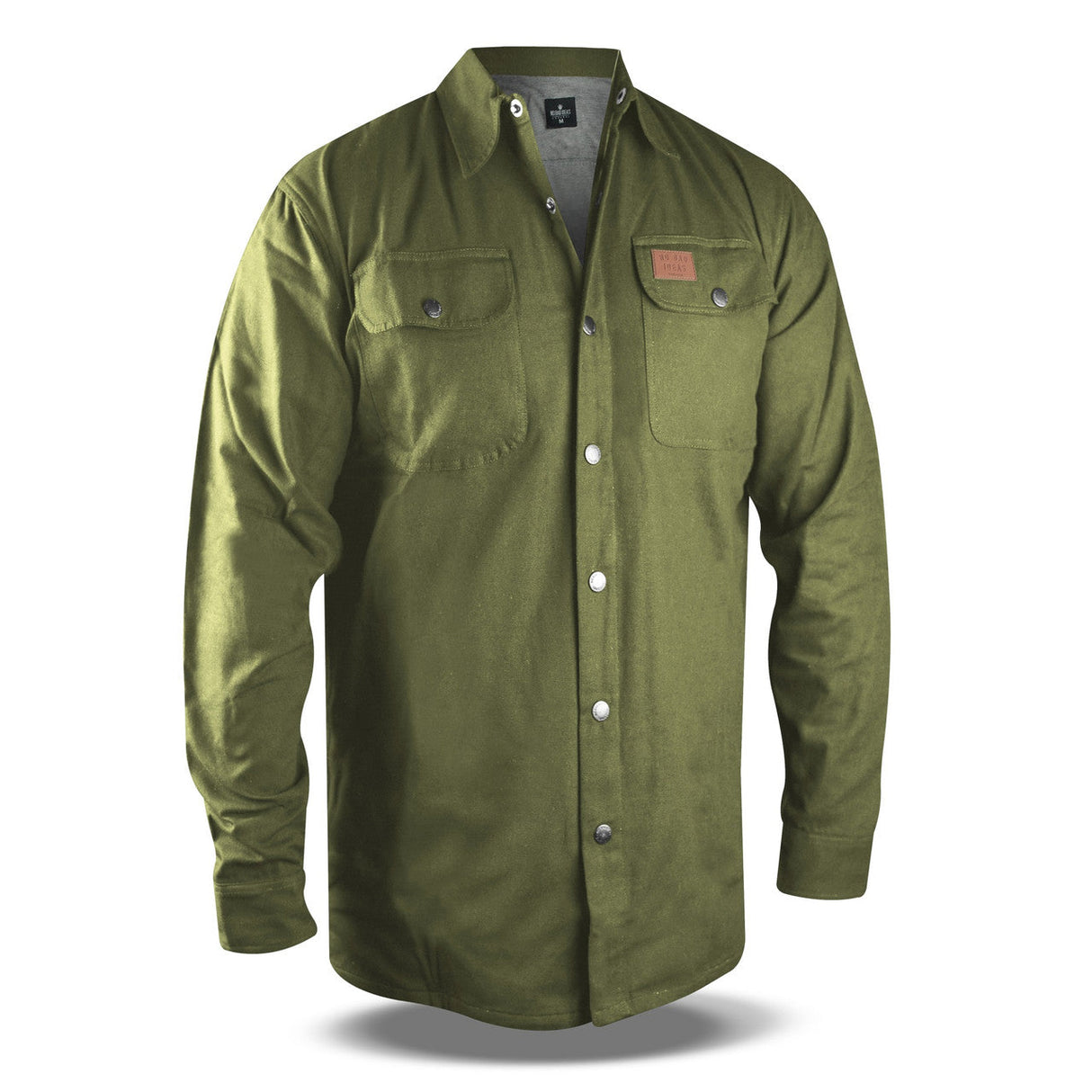 No Bad Ideas McClane Olive Canvas Jacket front view on a seamless white background