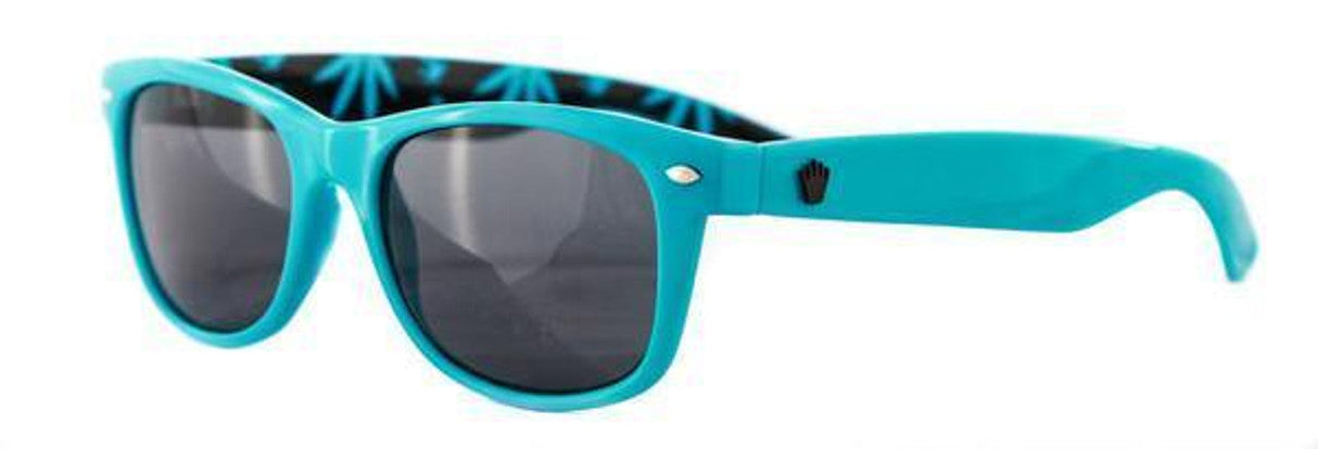 No Bad Ideas Oddities3000 Cryptic Leaf Sunglasses in teal with side-view on white background