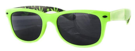 No Bad Ideas Oddities3000 Cryptic Leaf Sunglasses in vibrant green, front view on a white background