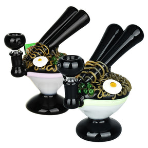 Noodle Dish Bubbler Hand Pipes, 6.25" tall, 14mm Female Joint, Borosilicate Glass, Front View
