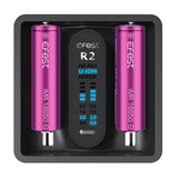 Efest Imate R2 Battery Charger top view with two batteries charging, ideal for vaporizers