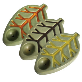 Oak And Earth Creations Ceramic Leaf Pipes in Moss Green, Overhead View