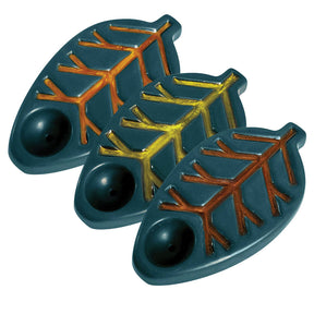 Oak And Earth Creations Ceramic Leaf Pipes in Wave Blue, angled view on white background