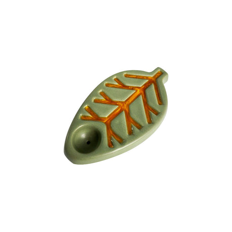 Oak and Earth Ceramic Leaf Pipe, 4.5" Length, Top View on White Background