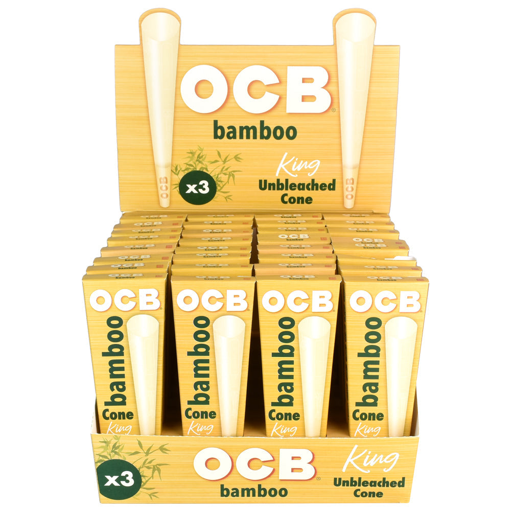 OCB Bamboo Unbleached King Size Cones 32 Pack Display Front View