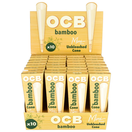 OCB Bamboo Mini Unbleached Cones 32 Pack Display Box Front View