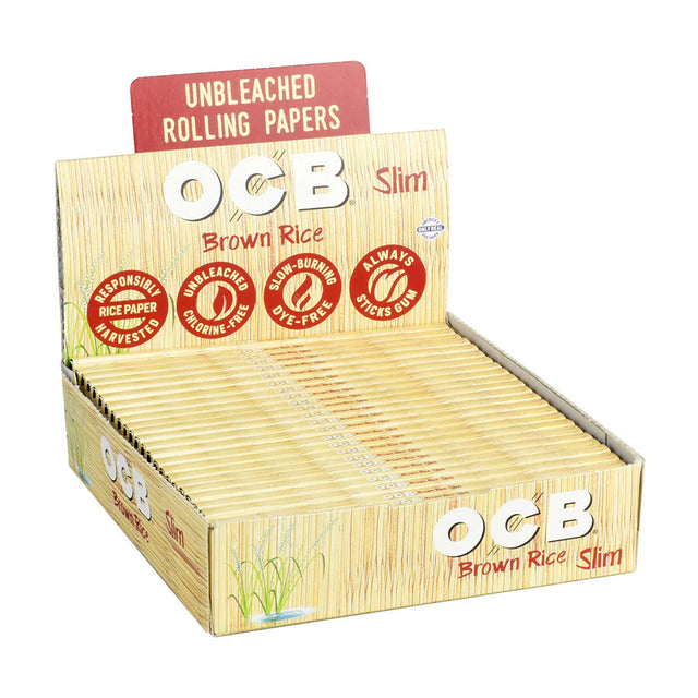 OCB Brown Rice Unbleached Slim Rolling Papers 24 Pack Front View