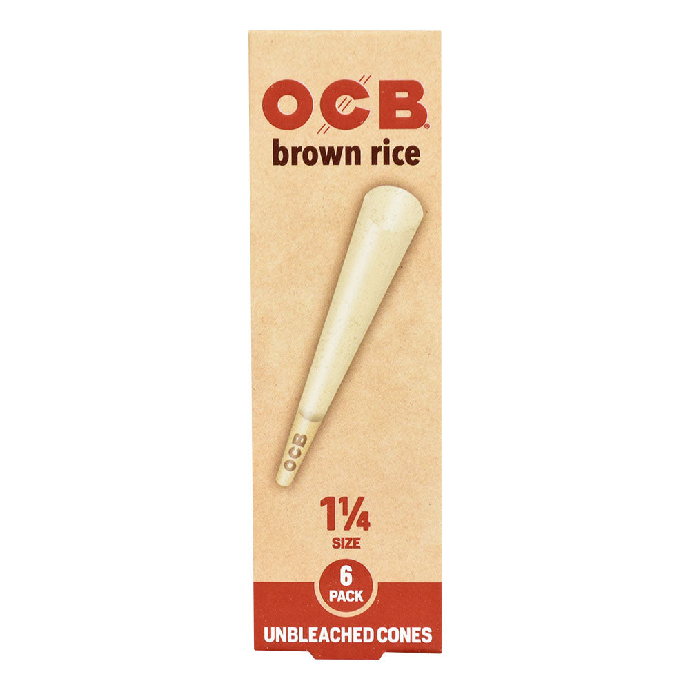 OCB Brown Rice Unbleached Cones 1 1/4" Size 6 Pack Display Front View
